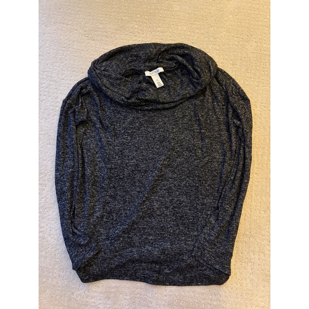 White House Black Market Cowl Neck Top Gray Marl Button Shoulder Knit Sweater M